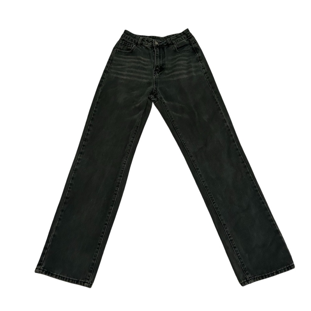 black high waisted straight leg jeans